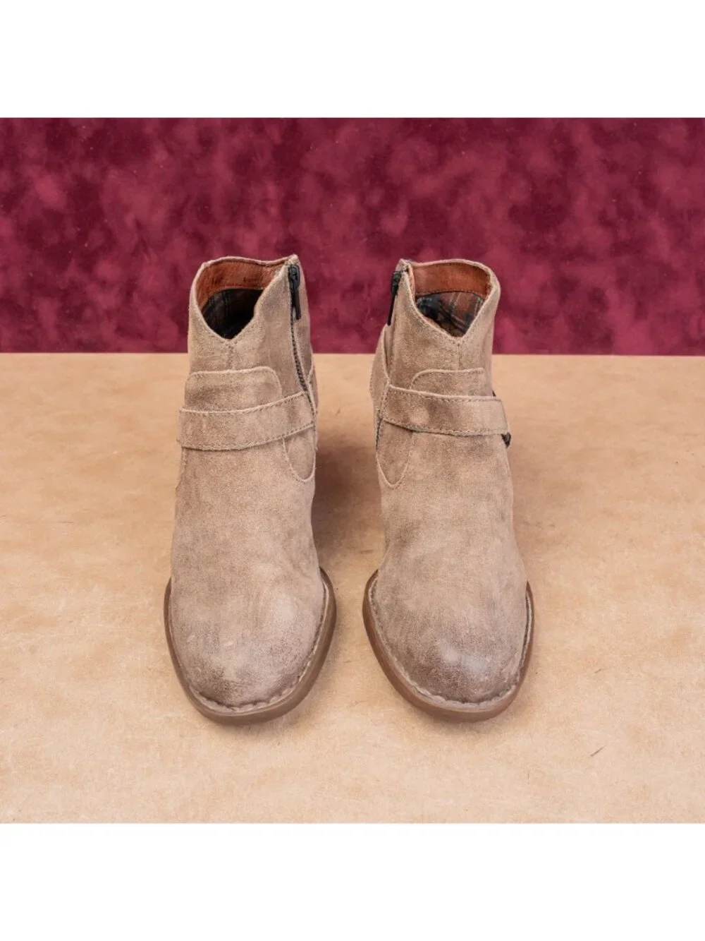 Born Women Distress Suede Zip Modern Western Harness Moto Ankle Boots sz 7.5